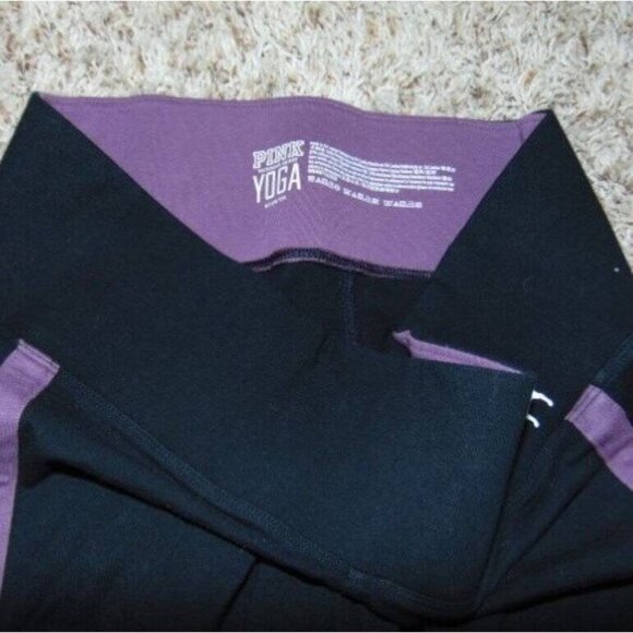 Womens Victorias Secret PINK Yoga Pants Medium Black Purple Crop Strappy Legs - Picture 4 of 6